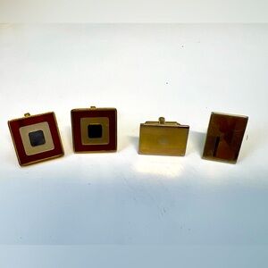 2 Sets Of Vintage Cufflinks, Gold Tone Red & Blue Destin And Square Gold Tone